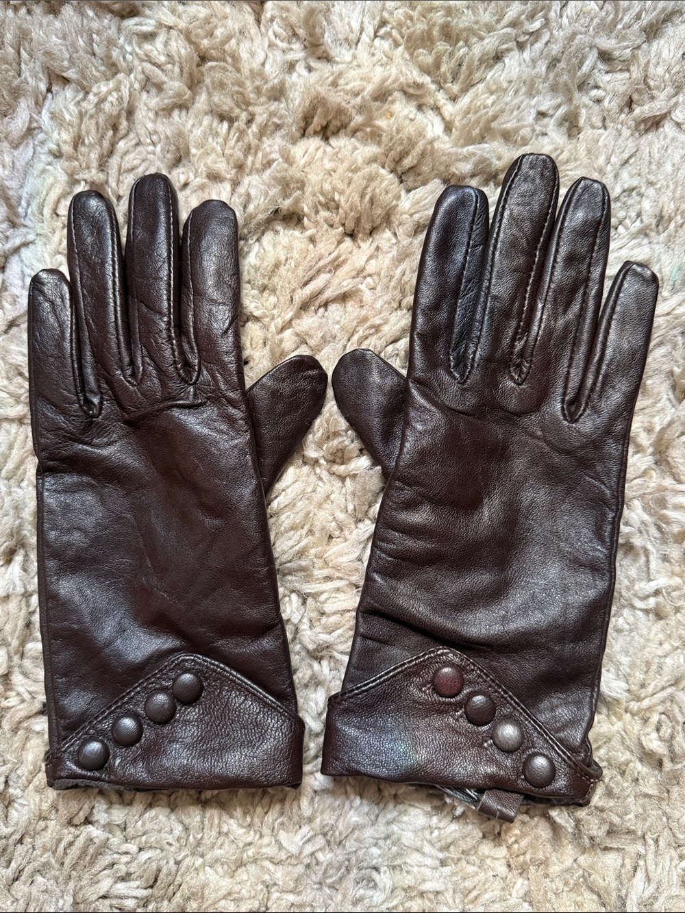 Jessica Dark Brown Genuine Leather Button-Cuff Gloves - Size 7